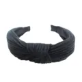 Black knitted wide knotted headband, soft ribbed hair hoop for women and daily fashion wear. - Black Knit Style