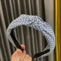 Diadema de tela con lunares azules, elegante cinta ancha para mujeres y niñas uso diario. - Azul