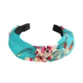 Retro teal floral knotted fabric headband for women, stylish wide hair hoop accessory. - Floral Style (FK-B042 Green)