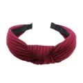 Burgundy wide knitted headband for women, soft ribbed cross knot hair hoop for daily fashion wear. - Wine Red Knit Style