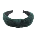 Dark green knitted headband with wide cross knot design, comfortable stylish hair accessory. - Dark Green