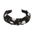 Black Floral Knotted Headband Fabric Hair Hoop Vintage Style Hair Accessory for Women - Petal Style (FK-B040 Black)