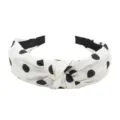 Black and white polka dot fabric knotted headband, stylish wide retro hair hoop for women. - Off-White Polka Dot Style