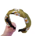 Retro daisy floral print fabric knotted headband for women fashion hair hoop accessory - Green Daisy Style