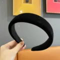 Diadema acolchada de terciopelo negro retro, banda ancha de esponja para mujer otoño invierno moda - Negro