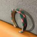 Green pink plaid sponge headband, thick padded hair hoop, vintage wide hair accessory for women - Green Retro Plaid