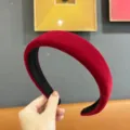 Vintage red velvet headband for women, thick sponge padded wide hair hoop fashion accessory. - Burgundy