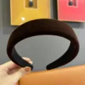 Vintage brown velvet thick headband for women, thick sponge high crown hair hoop fashion. - Dark Coffee