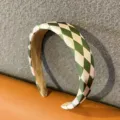 Green white diamond sponge padded headband retro high crown hair hoop stylish hair accessory - Green
