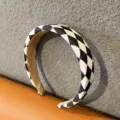 Black white diamond pattern sponge headband thick padded hair hoop fashion retro hair accessory - Black