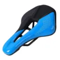 Ergonomic black and blue bicycle saddle for mountain and road bikes with hollow design. - Dual Rail / Blue