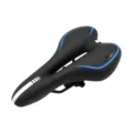 Ergonomic bicycle saddle with soft gel padding, black and blue design for comfortable mtb. - Blue