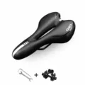 Ergonomic black bike saddle with shock absorption, gel padding, and bonus installation tools. - Black with Tool