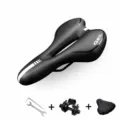 Ergonomic soft bicycle saddle with gel padding, shock absorption, and accessories set. - Black with Tool and Rain Cover