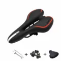 Comfortable bicycle saddle with gel padding, black and red design, includes tools and rain cover. - Red with Tool and Rain Cover