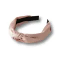 Vista detallada de diadema de satén rosa con nudo, diseño retro y elegante para diario. - Rosa Coreano