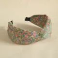 Floral knotted headband for women, wide brim cloth hair hoop with vintage botanical print style. - Green