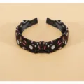 Vintage stof bedrukte brede haarband knoop haarhoepel voor vrouwen stijlvolle accessoire - Zwart