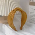 Serre-tête large noué jaune en cuir synthétique style vintage pour femme mode quotidienne. - Curcuma