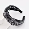 Elégant serre-tête cachemire noir et blanc, bandeau large noué en tissu pour femme au quotidien. - Noir