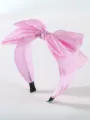 Pink bubble gauze bow headband wide brim sweet hair accessory cute high crown hair band variant. - Light Pink