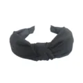 Diadema de tela negra con nudo, aro de pelo ancho y liso para accesorios elegantes. - Negro