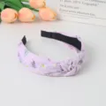 Sweet floral butterfly print cross headband for women, pink casual hair hoop daily wear. - Purple