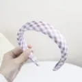 Bonita diadema de cuadros morados y blancos, accesorio para el pelo estilo preppy. - Púrpura