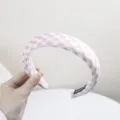 Serre-tête rembourré à carreaux rose et blanc pour femmes, accessoire de cheveux style collège - Rose