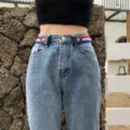 Blue white red elastic buckle-free belt, seamless invisible waist band for jeans. - Blue White Red