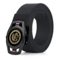 Men's casual nylon canvas belt with black automatic metal buckle dragon design stylish - Lobster Clasp / Black