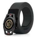 Mens tactical nylon canvas belt with stylish automatic metal dragon buckle for casual wear. - Lobster Clasp / Gray