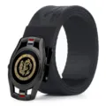 Men's black nylon canvas tactical belt with automatic metal buckle and unique dragon dial design. - Lobster Clasp / Dragon Pattern Black