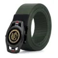 Men's nylon canvas belt army green with black dragon clock automatic buckle variant. - Lobster Clasp / Army Green