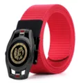 Men's nylon canvas belt with stylish automatic metal buckle, casual red outdoor waist belt. - Lobster Clasp / Red
