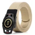 Men tactical nylon canvas belt khaki with black automatic metal buckle casual trouser strap - S-Clasp / Khaki