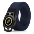 Men's blue nylon canvas belt with stylish black automatic buckle and roman numeral. - S-Clasp / Navy Blue
