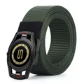 Men's tactical nylon canvas belt with stylish automatic metal buckle, casual outdoor trouser belt. - S-Clasp / Army Green