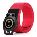 Men casual nylon canvas belt with stylish automatic metal buckle red tactical strap - S-Clasp / Red