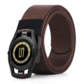 Men's brown nylon canvas tactical belt with automatic metal buckle and roman numeral design. - S-Clasp / Coffee