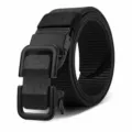 Black tactical nylon belt with metal automatic buckle for men casual jeans trousers daily wear - Black (Black Buckle) / 110cm