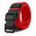 Red nylon canvas belt with black metal automatic buckle, casual waist strap for daily wear. - Red (Black Buckle) / 110cm
