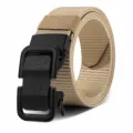 Men's automatic nylon canvas belt with metal buckle, casual jeans waist belt for unisex. - Khaki (Black Buckle) / 110cm