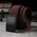 Stretch woven canvas belt with black metal buckle casual brown belt for men women - 120cm / Coffee