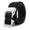 Ceinture en nylon noir avec boucle automatique argentée, sangle décontractée pour hommes et femmes. - Noir (Boucle Argent-Noir)