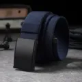 Dark blue elastic canvas belt for men and women, stylish casual business trouser waist belt. - 120cm / Navy Blue