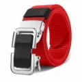 Ceinture Toile Rouge Homme Boucle Automatique Noir Argent Style Casual Nylon Quotidien - Rouge (Boucle Argent-Noir)
