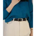 Black pin buckle leather belt for women, trendy retro minimalist waist belt for jeans and pants. - Black / 105cm