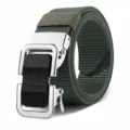 Ceinture en toile tactique pour homme avec boucle en métal et sangle en nylon vert armée. - Vert Militaire (Boucle Argent-Noir)