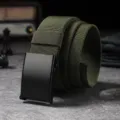 Men's canvas tactical belt with automatic metal buckle elastic stretch casual trouser belt - Army Green